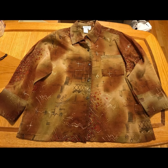 Coldwater Creek! Pretty gold and brown button down blouse. Perfect condition. - Picture 1 of 2
